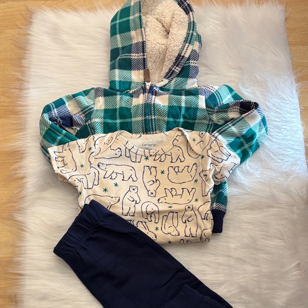 Carter's Teal and Navy Plaid Hoodie